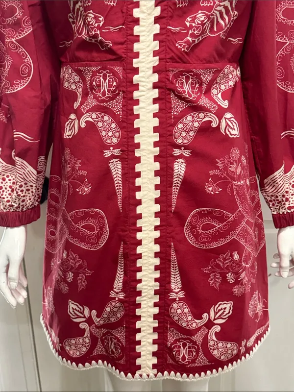 ANNA CATE Jenny Scarlet Embroidered Tiger Long Sleeve Dress 100% Cotton Size S - Image 4