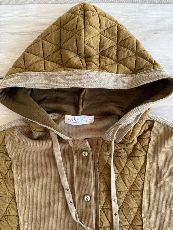 Mod Boutique Mixed-Knit Hooded Quilted Jacket Green Small NWOT - Image 5