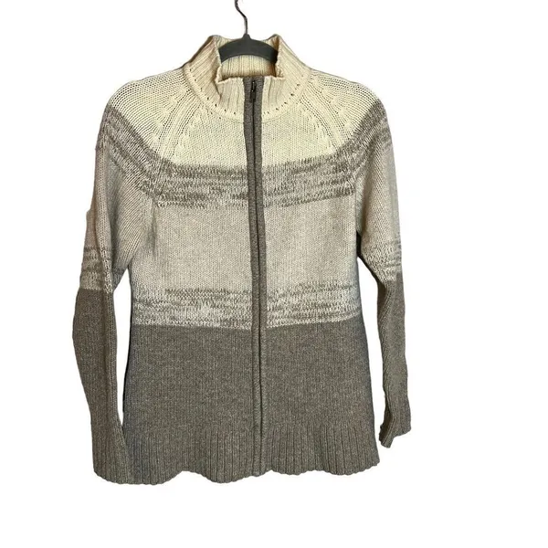 Patagonia 100% Lambswool Full Zip Sweater Jacket Women S Cream Taupe Wool - Image 2