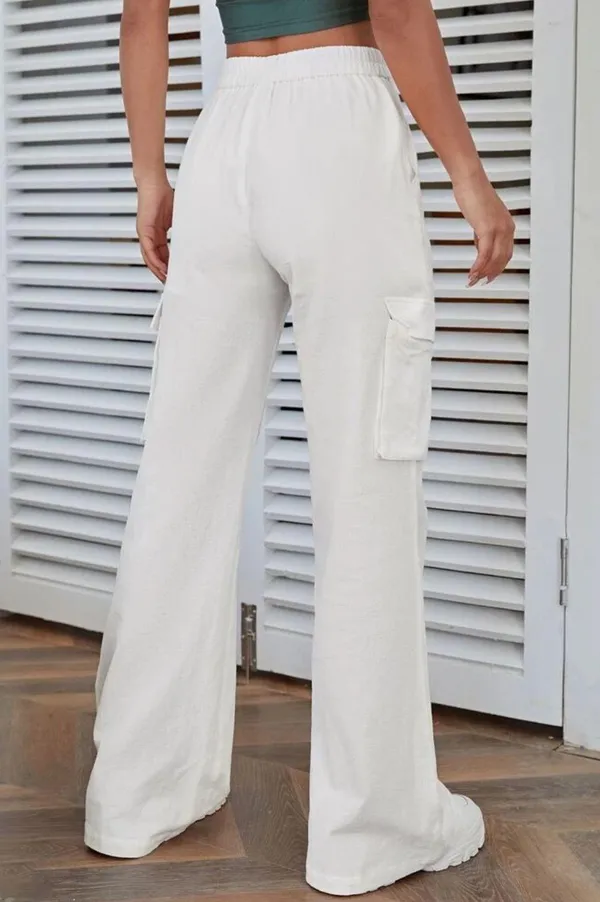White Linen Cargo Pants - Image 2