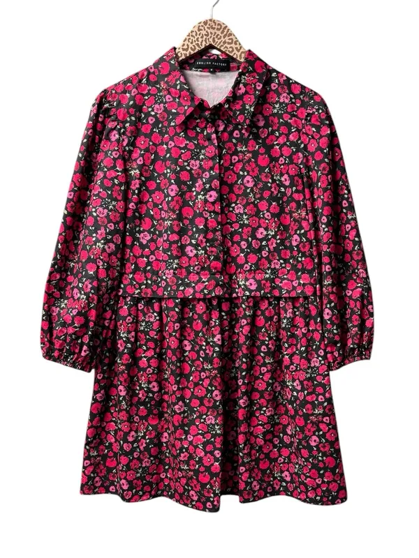 English Factory Floral Shirtdress Mini Dress 100% Cotton 3/4 Sleeves Pink Medium - Image 4
