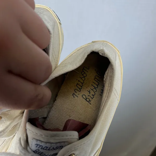 Maison Kitsune Womens Canvas Low Top Sneakers Cream Off White Size 37 EU 6 US - Image 6