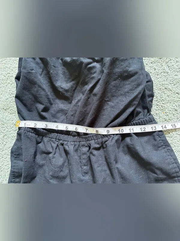 Aerie Black Strapless Jumpsuit Sz M Cotton Gauzey Smocked Back Pockets Tie Back - Image 3