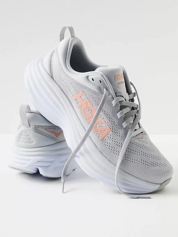 Hoka Bondi 8 Running Shoes Grey Peach Women’s Size 9 - Image 2
