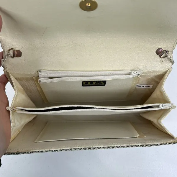 Elka Small Handbag Clutch Cream Metal Mesh Vintage Gold Tone Chain Evening Bag - Image 10