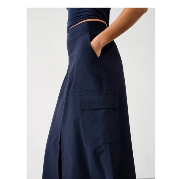 Athleta Navy brooklyn heights Cargo Midi Skirt Utility Travel Slit Womens 14 - Image 3