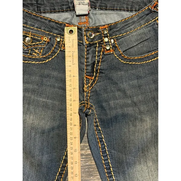 True Religion Joey Super T Straight Leg Jeans Orange‎ Yellow Stitch BLING Y2K 26 - Image 8