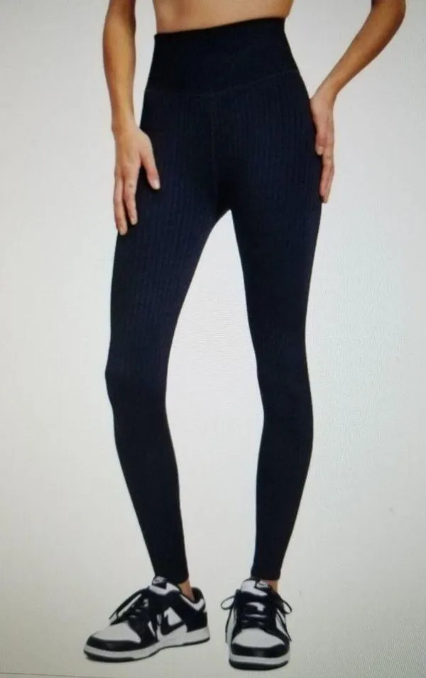 GOOD AMERICAN Wide Rib Shine Seamless Compression Leggings Black S/M 1/2 - Image 3