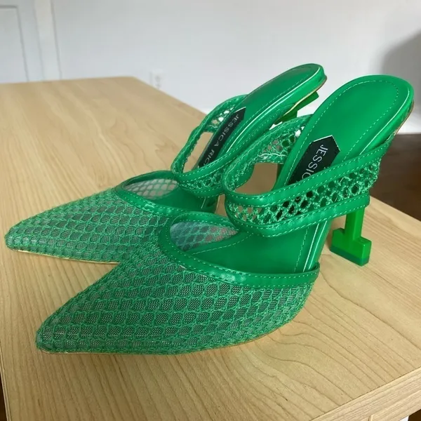 Jessica Rich Green Mesh Heels Bold Kelly Green Summer Wedding Quiet Luxury Gala - Image 2