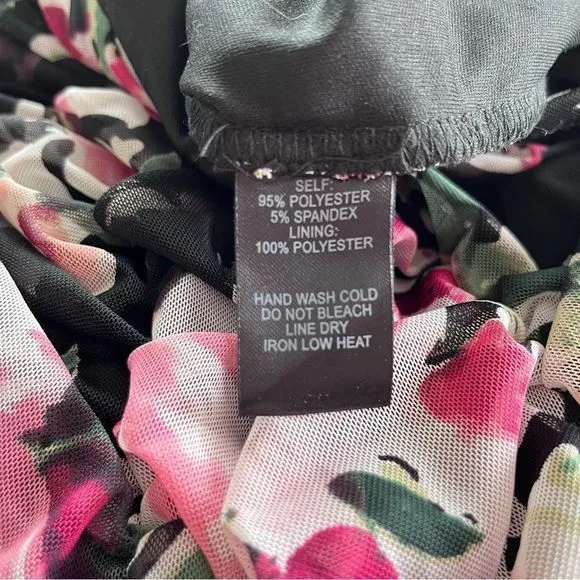 Lulus Ayana Black Pink Floral Ruched Mesh‎ Bodycon Dress SMALL - Image 14