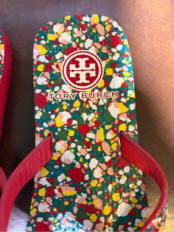 Tory Burch Poppy Red Legacy Paisley Women's Flip Flop Size 6 Sandals - Image 2