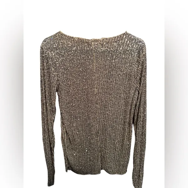 Intimately Free People Sequin Mesh Top Medium Champagne Gold Long Sleeve Blouse - Image 3