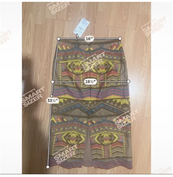 Zara Geometric Embroidered Midi Skirt in Mustard, Pink & Brown - Image 2