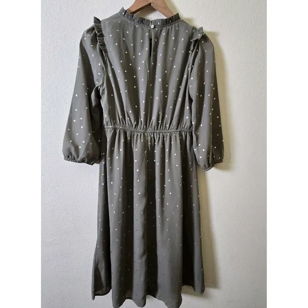 Baltic‎ Born Dress Women Small Green Rylee Ruffle Gold Foil Polka Dot Midi - Image 3