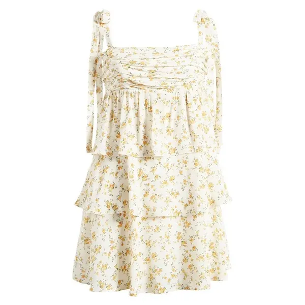 Reformation Avni Floral Tiered Sundress Small Yellow Cottage Feminine Coquette - Image 11
