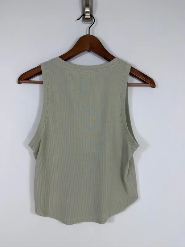 American Eagle Women’s L Sage Green Ribbed Cropped Tank Top Soft Stretch - Image 2