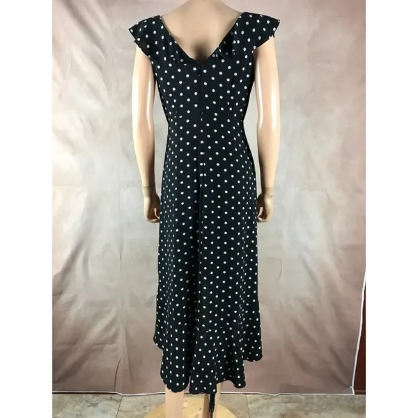 SANGRIA Black/White Ruffled Polka Dot Midi Dress Size 2 - Image 5