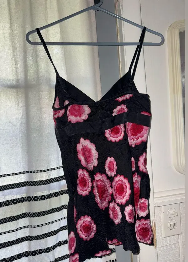 Trina Turk Black Tank with Pink Floral Design - Image 3