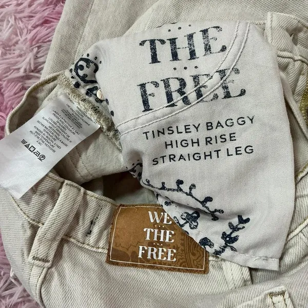 We The Free People Tinsley Baggy Cream‎ Carpenter Jeans Wide Leg Utility Pocket - Image 5