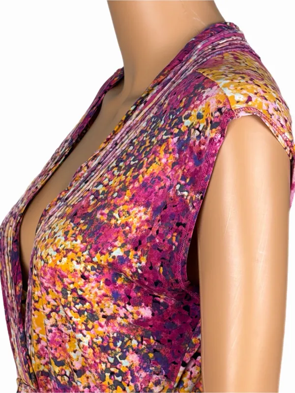 CALVIN KLEIN Fuchsia Multi Abstract Faux Wrap Fit & Flare Stretch Size 8 - Image 7