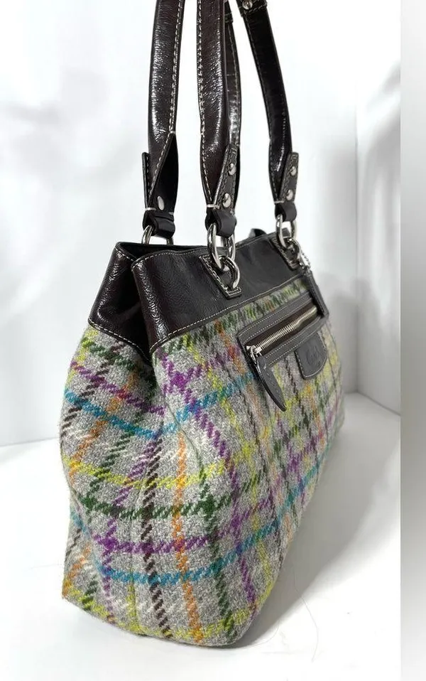 Coach Penelope Tattersall Colorful Plaid Wool Shoulder Bag Purse - Image 4