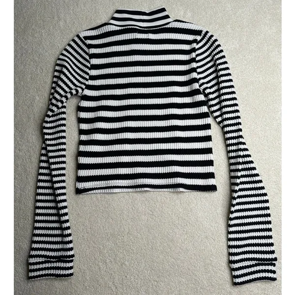 Aerie: Black and White Striped Waffle Mockneck Long Sleeve - Image 3
