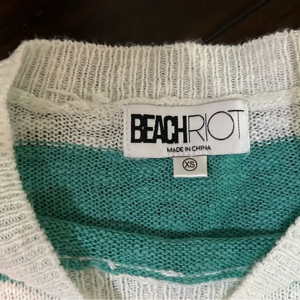 Beach Riot Teal and White Knit Sweater Bell Sleeve XS - Image 6