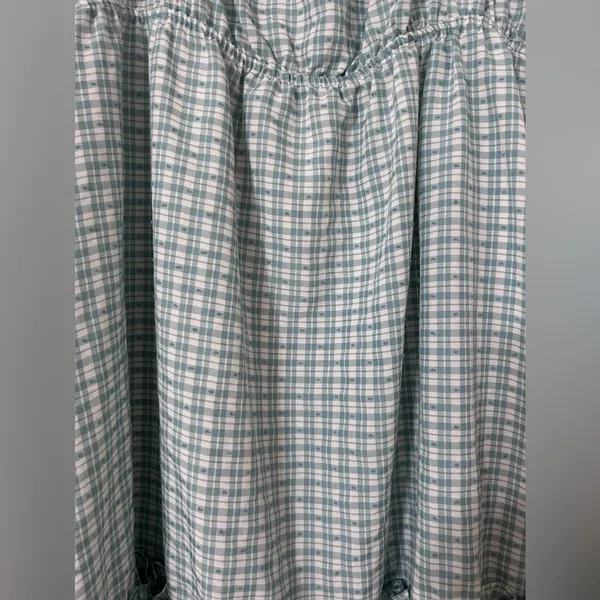 Teal & White Checkered Puff Sleeve Mini Dress - Size Large | E&M Boutique - Image 2