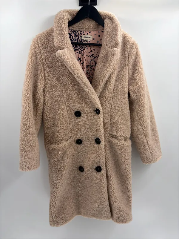ZADIG & VOLTAIRE Teddy Mint Coat Cream Sherpa Shearling Long Beige size xs - Image 5