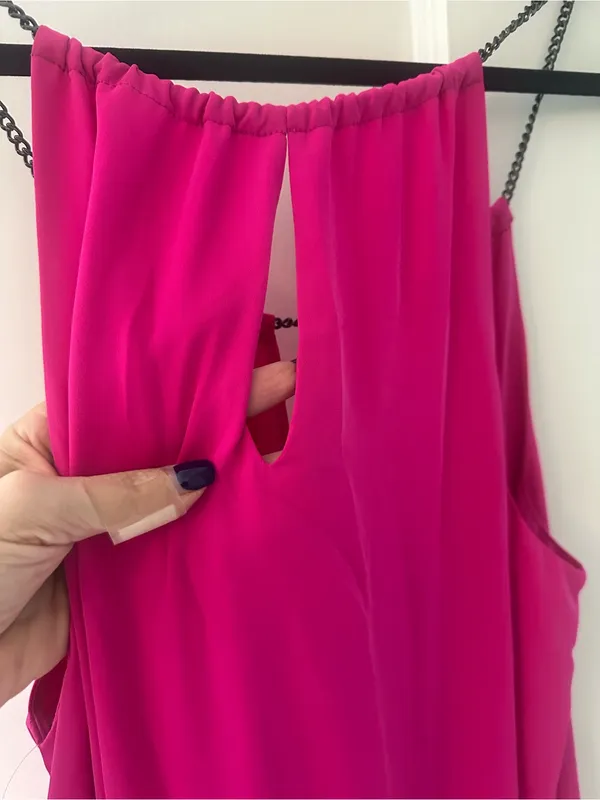 Amanda Uprichard nwt hot pink dress drop waist lined chain halter ruffle MEDIUM - Image 12