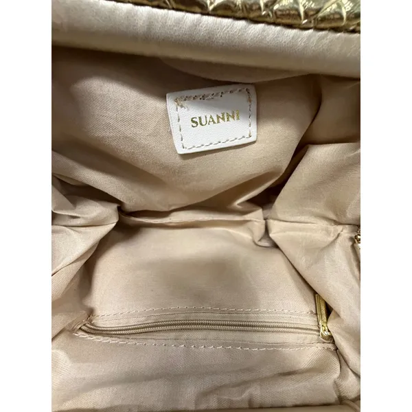 Suanni Metallic Gold Woven Intrecciato Clutch Crossbody Bag Evening Purse - Image 5