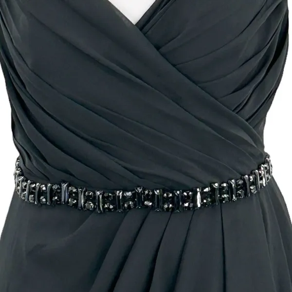 Lillian’s V Neck Faux Wrap Beaded Banding Waist Black Formal Dress Gown Size 6 - Image 16