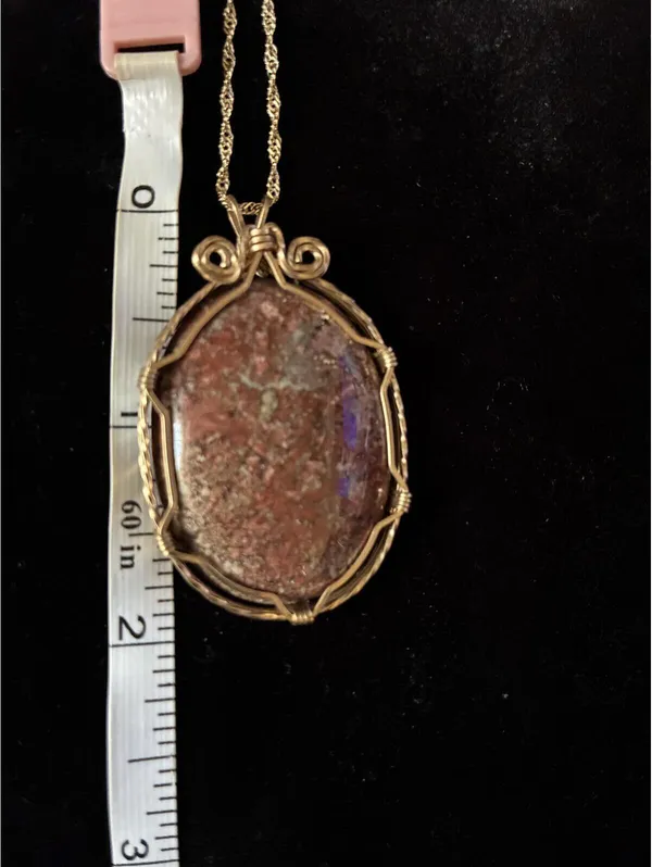 Handmade Wire-Wrapped Gemstone Pendant Necklace Earthy Red Jasper Cabochon 28” - Image 3