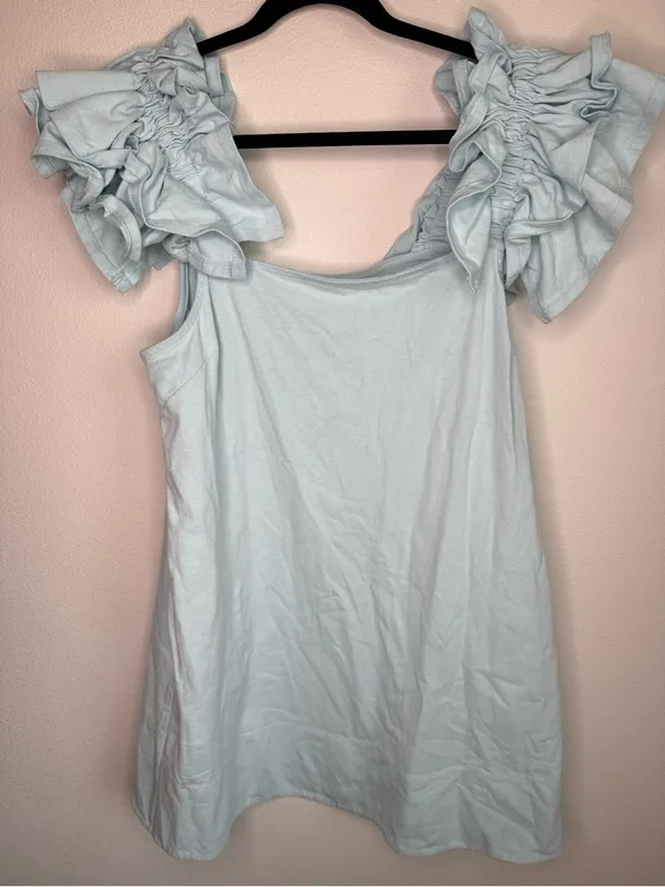 Free People Free-Est Josie Mini Dress Light Blue Flutter Ruffle Sleeve Sz M - Image 11
