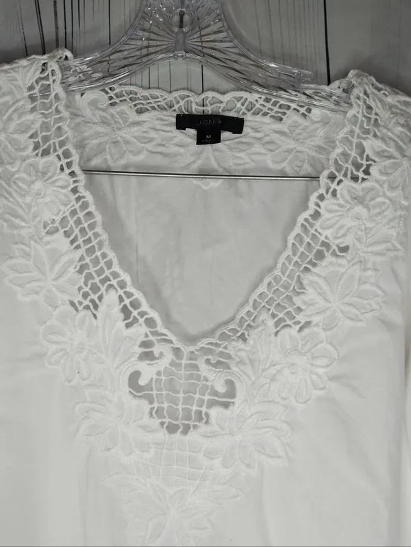 J.Crew Boho V-Neck Long Sleeve Top With Eyelet Floral Trim 100% Cotton - Image 4