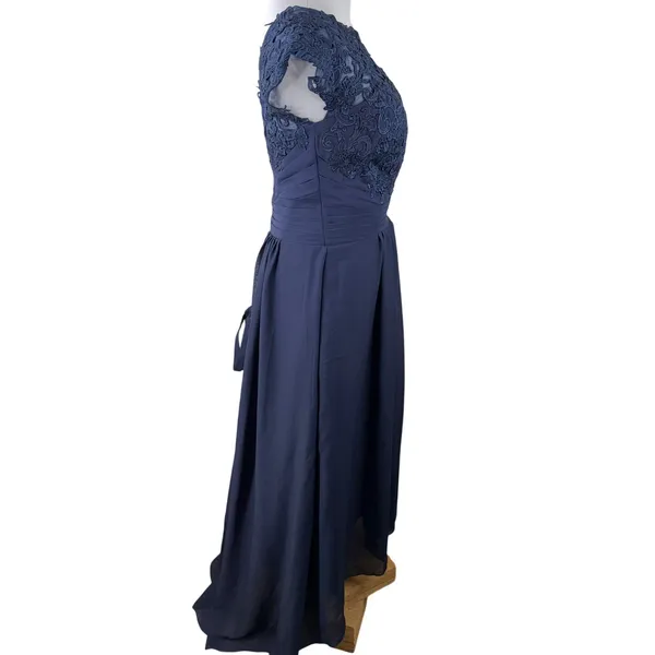 SU Dress Navy Blue Lace Chiffon Bridesmaid Prom Evening Gown NWT Size 6 - Image 2