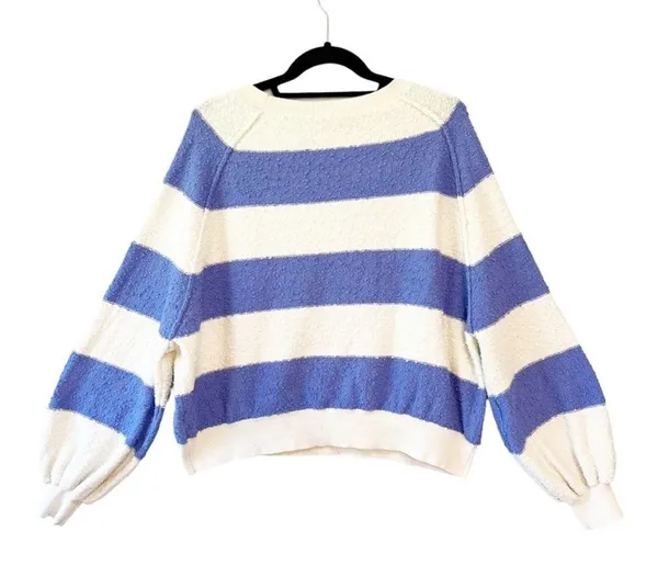 Free People Found My Friend Slouchy Striped Textured Sweater Purple Cream S - Image 4