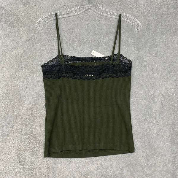 Madewell Camisole Women Large Green Ribbed Lace Trim Spaghetti Strap NY280 NEW - Image 8