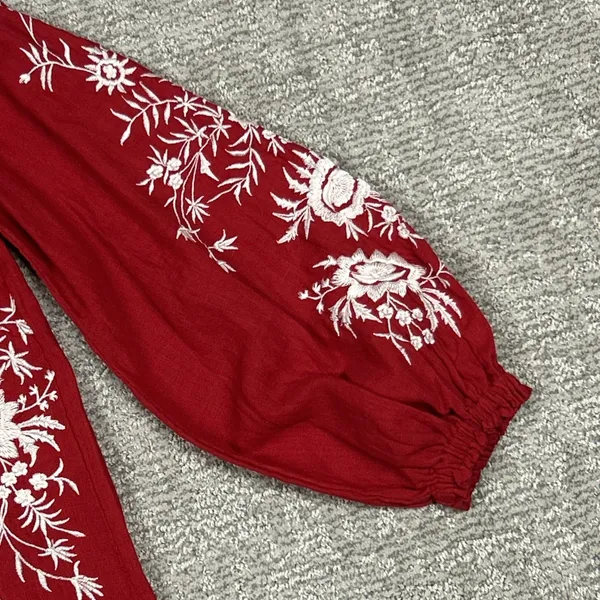 Sundance Blouse Womens XS Linen Embroidered Peasant Boho Top Red Oversized - Image 2