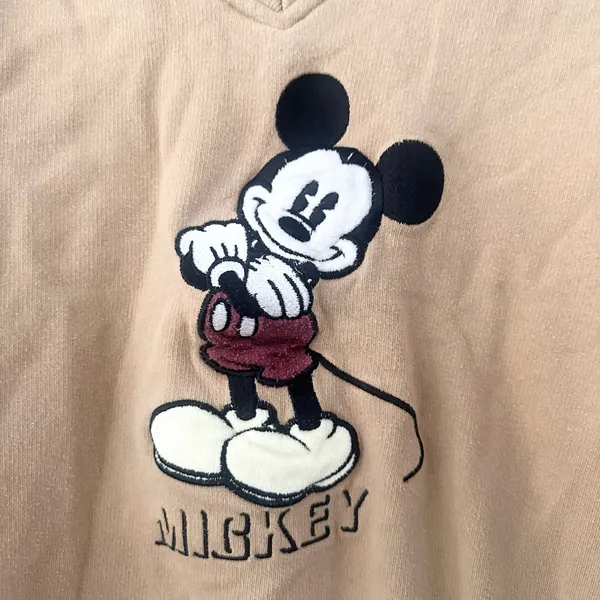 Disney Vintage 90s Beige Maroon High V Neck Sweatshirt Embroidered Mickey XL - Image 8