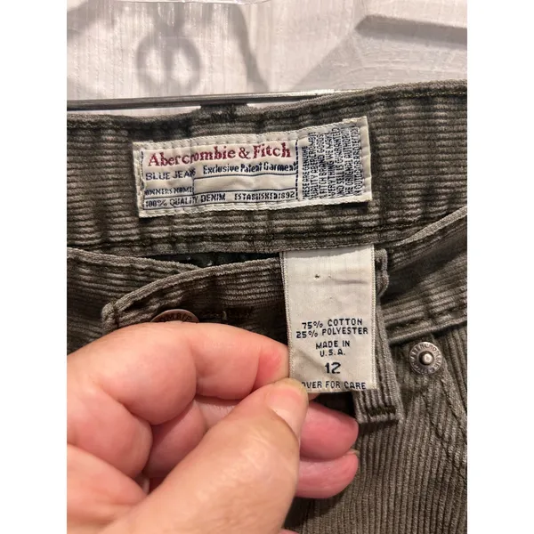 VTG‎ Abercrombie & Fitch Wide Leg Corduroy Pants Olive Green Wmns 12 Made in USA - Image 7