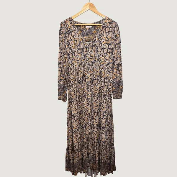 Faherty Isabella Dress Black Belmar Paisley Viscose Crepe Maxi WDH2104-BLB Small - Image 3