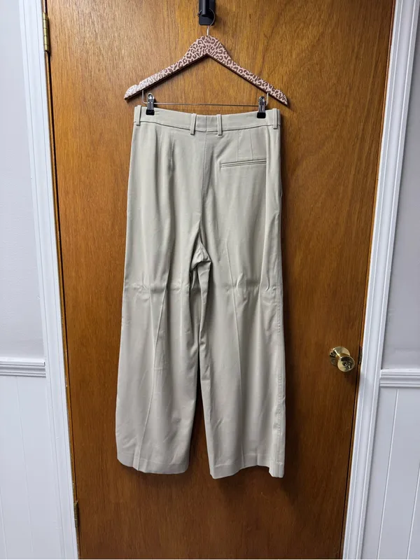St. John High Rise Wool Blend Wide Leg Pleated Trousers Pants Beige Cream 6 - Image 14