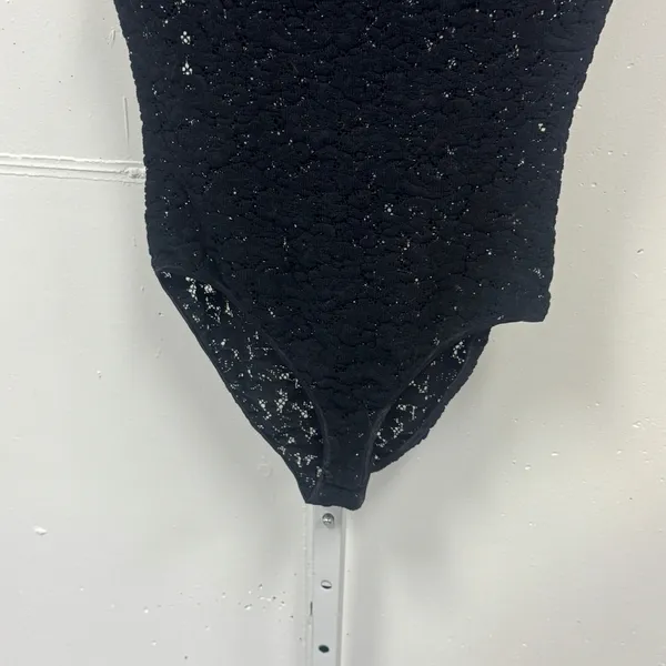 Vintage 90s Anne Klein II Black Floral Lace Sleeveless Bodysuit Vintage Small - Image 4
