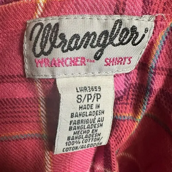 Wrangler Western pink plaid lace button down S shirt - Image 4