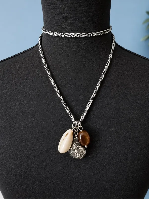 NEW Free People Ride Along Braided Strand Necklace Shell Black - Image 6