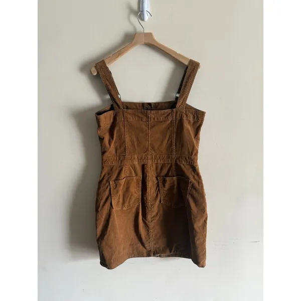 Gap Denim Jumper Dress Sz Large Brown Corduroy Fall Button Front Adjustable - Image 3