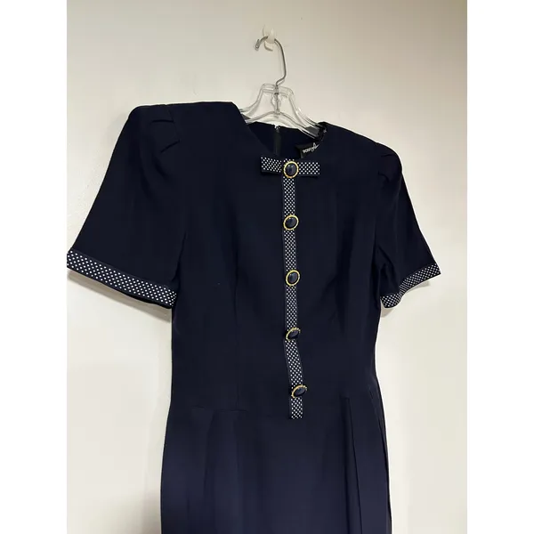 Positive Attitude Petite Vintage Navy Blue Polka Dot Bow Sheath Dress Sz 5/6 - Image 8