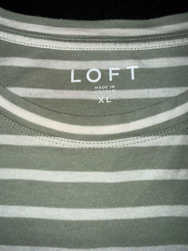 Loft Striped Long Sleeve Tee Size XL Green White - Image 2