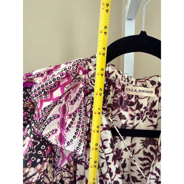 Ulla Johnson Asis Midi Dress Cotton Silk Batik Floral Tiered Purple Fuchsia 0 - Image 6